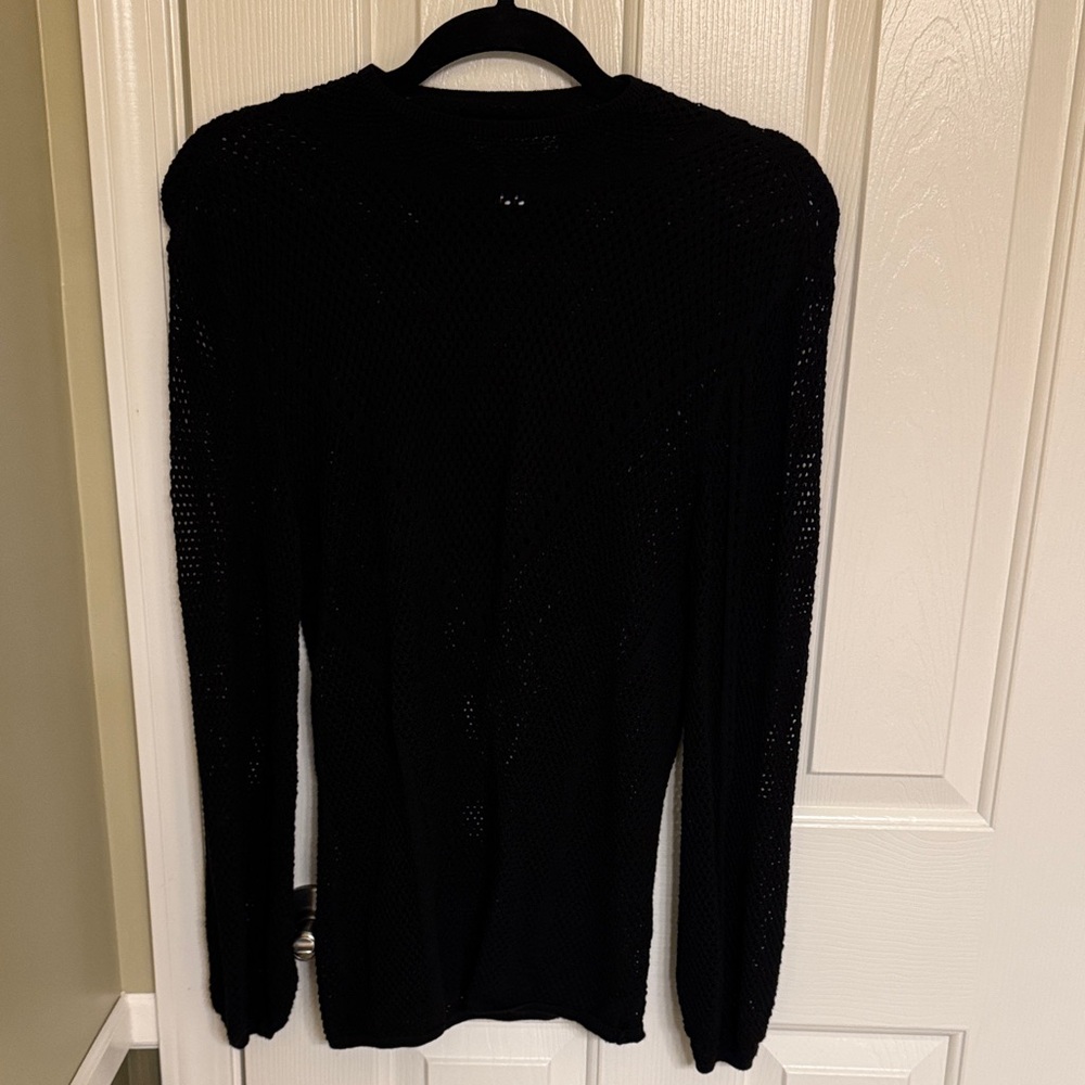 White House Black Market Women's Black Crewneck Mesh Top